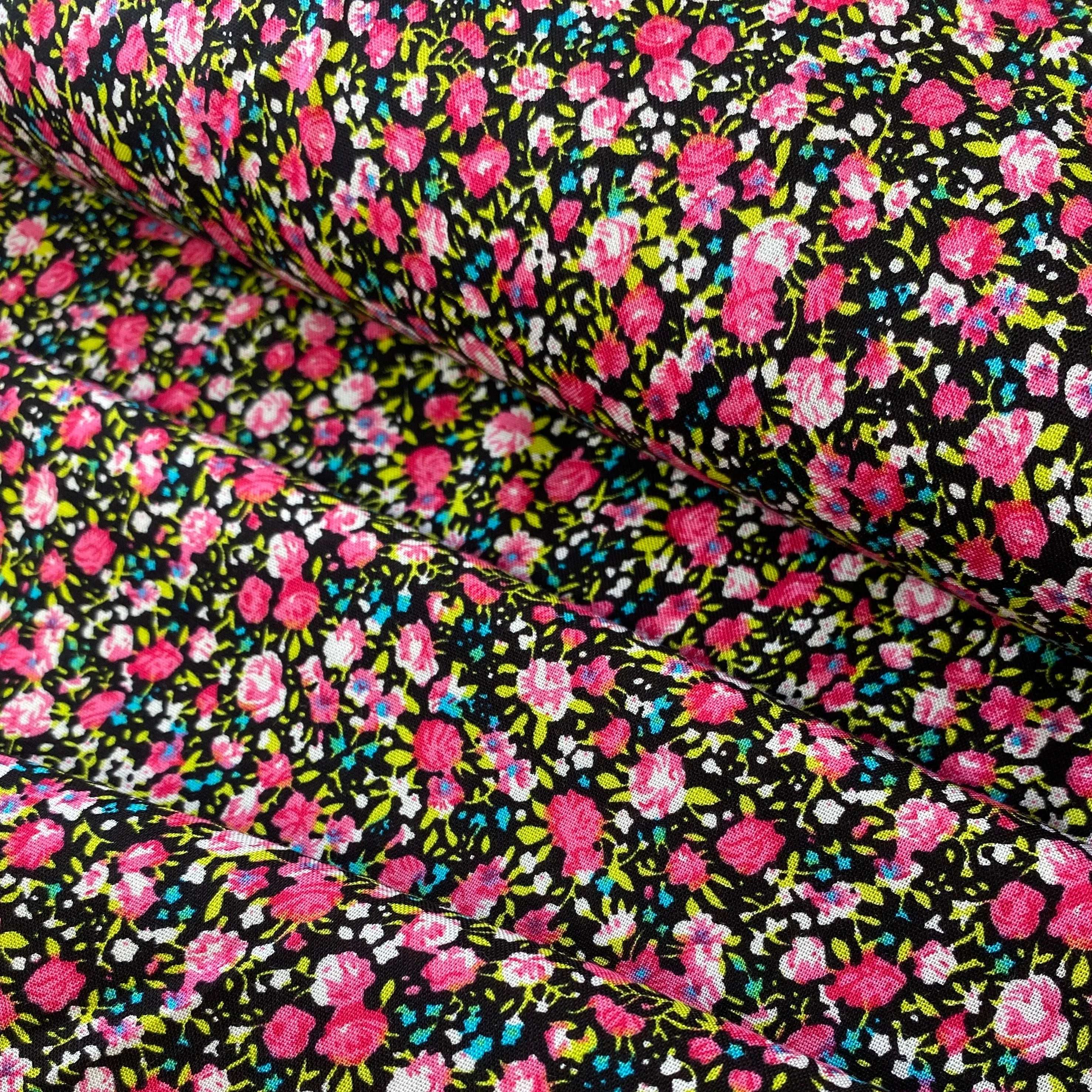 100% Viscose - Floral Burst - Cerise - Sold By Half Metre