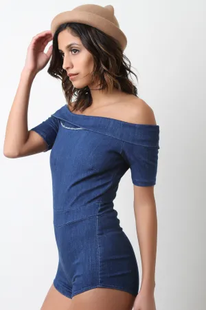 Fold Over Bardot Denim Romper
