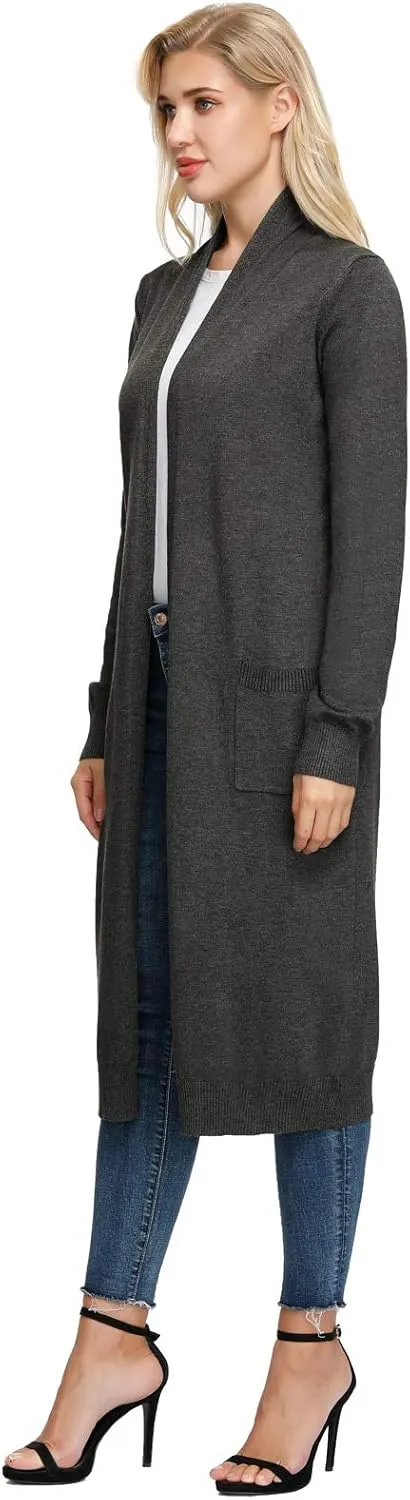 GRACE KARIN Essential Solid Open Front Maxi Long Knitted Cardigan Sweater for Women