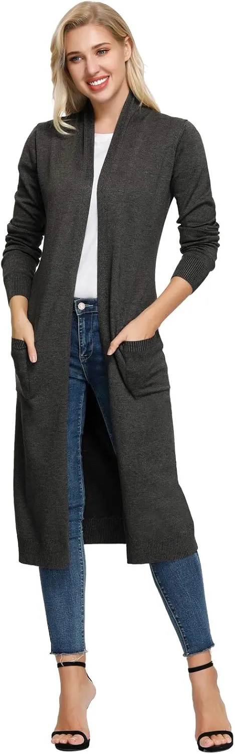 GRACE KARIN Essential Solid Open Front Maxi Long Knitted Cardigan Sweater for Women