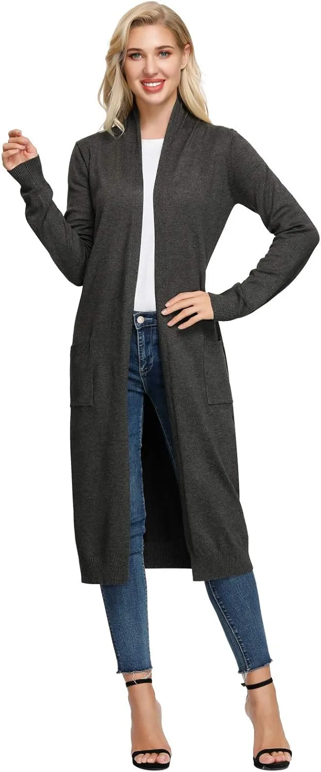 GRACE KARIN Essential Solid Open Front Maxi Long Knitted Cardigan Sweater for Women