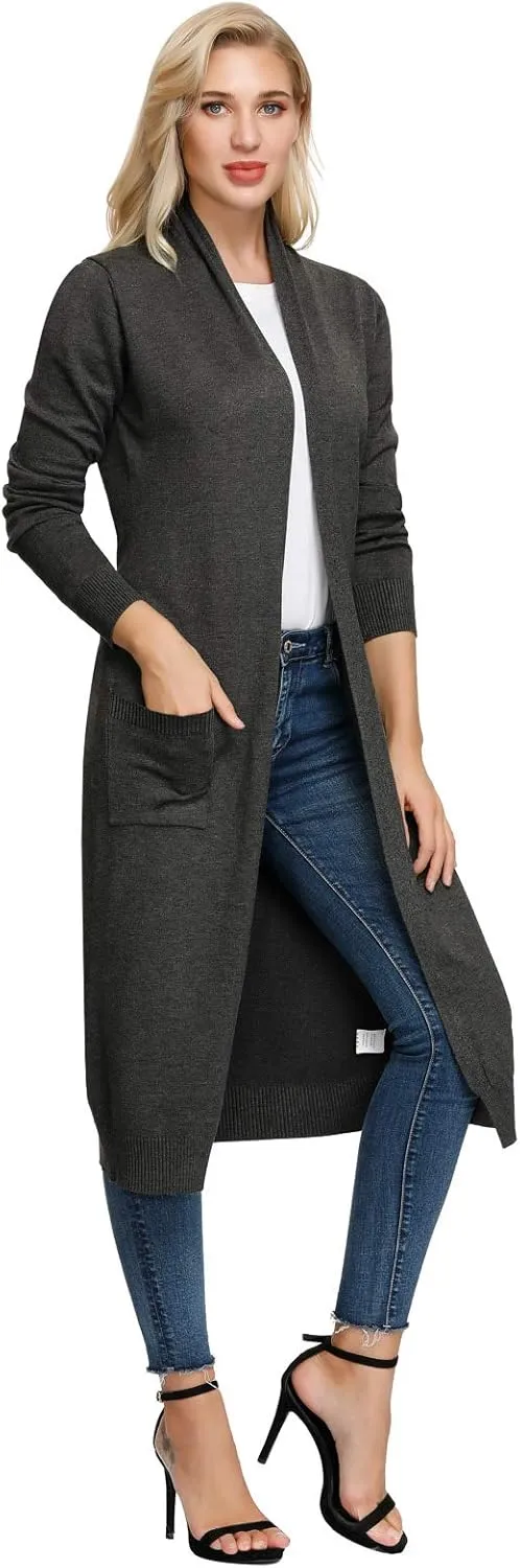 GRACE KARIN Essential Solid Open Front Maxi Long Knitted Cardigan Sweater for Women