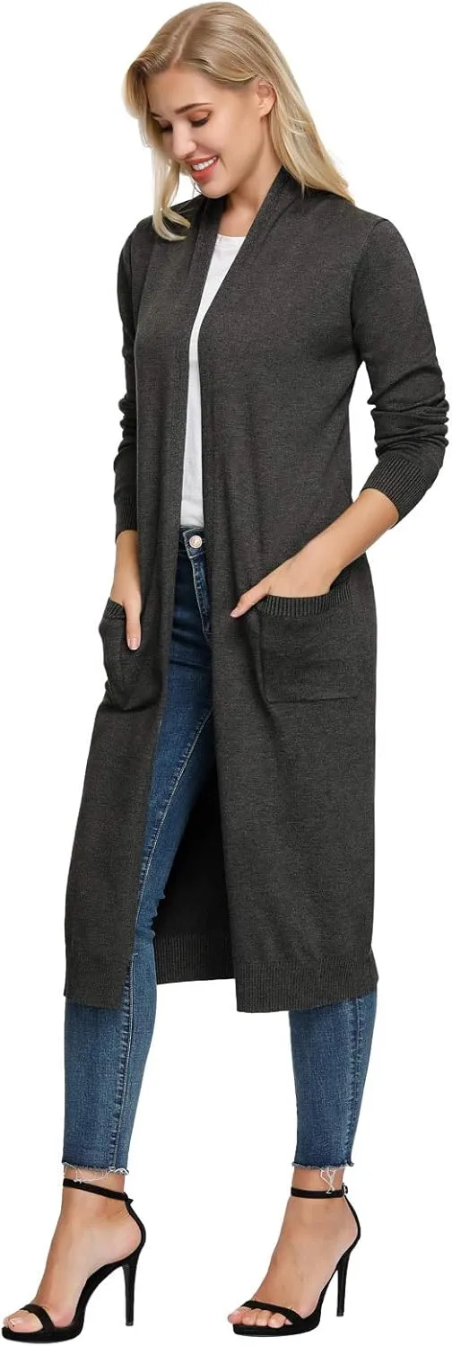 GRACE KARIN Essential Solid Open Front Maxi Long Knitted Cardigan Sweater for Women