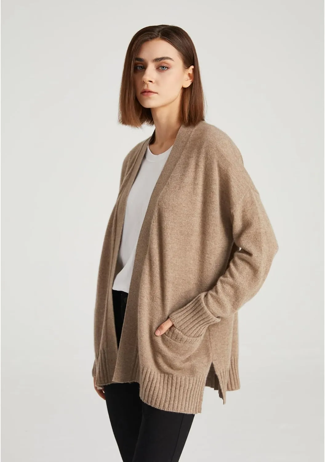 GreenMount Women's 100% Pure Cashmere Cardigan Sweater Soft and Warm Long Sleeve Oversize Loose Cardigan with Pocket