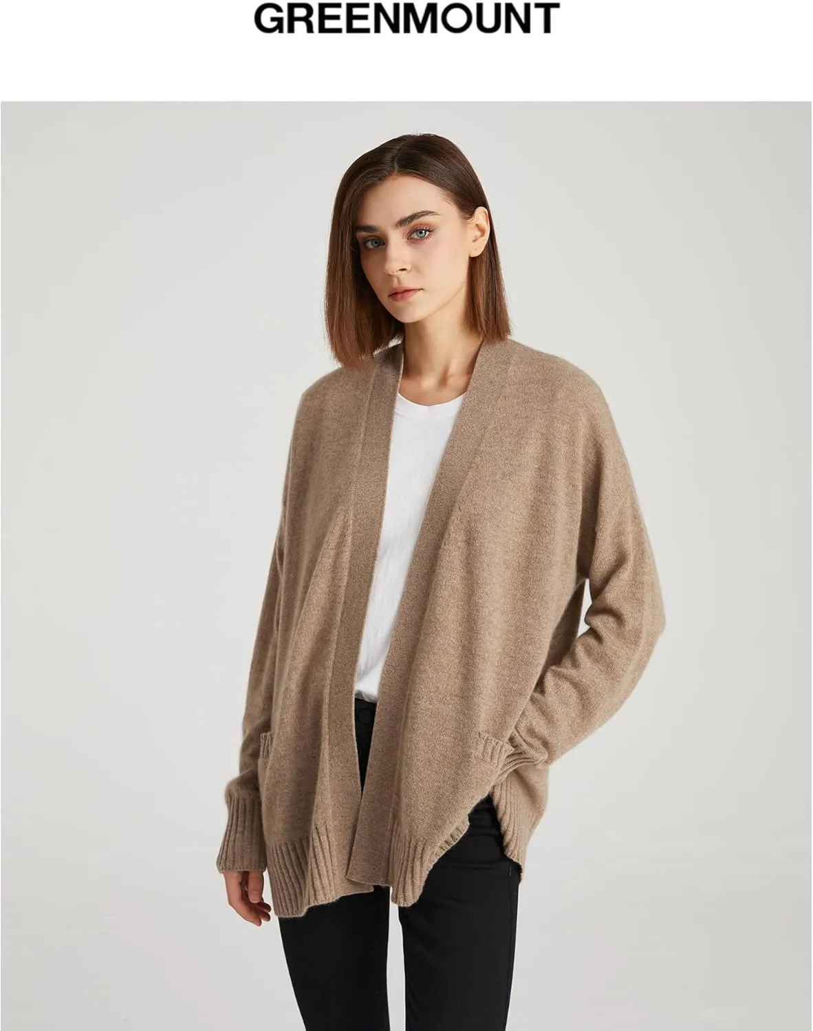 GreenMount Women's 100% Pure Cashmere Cardigan Sweater Soft and Warm Long Sleeve Oversize Loose Cardigan with Pocket
