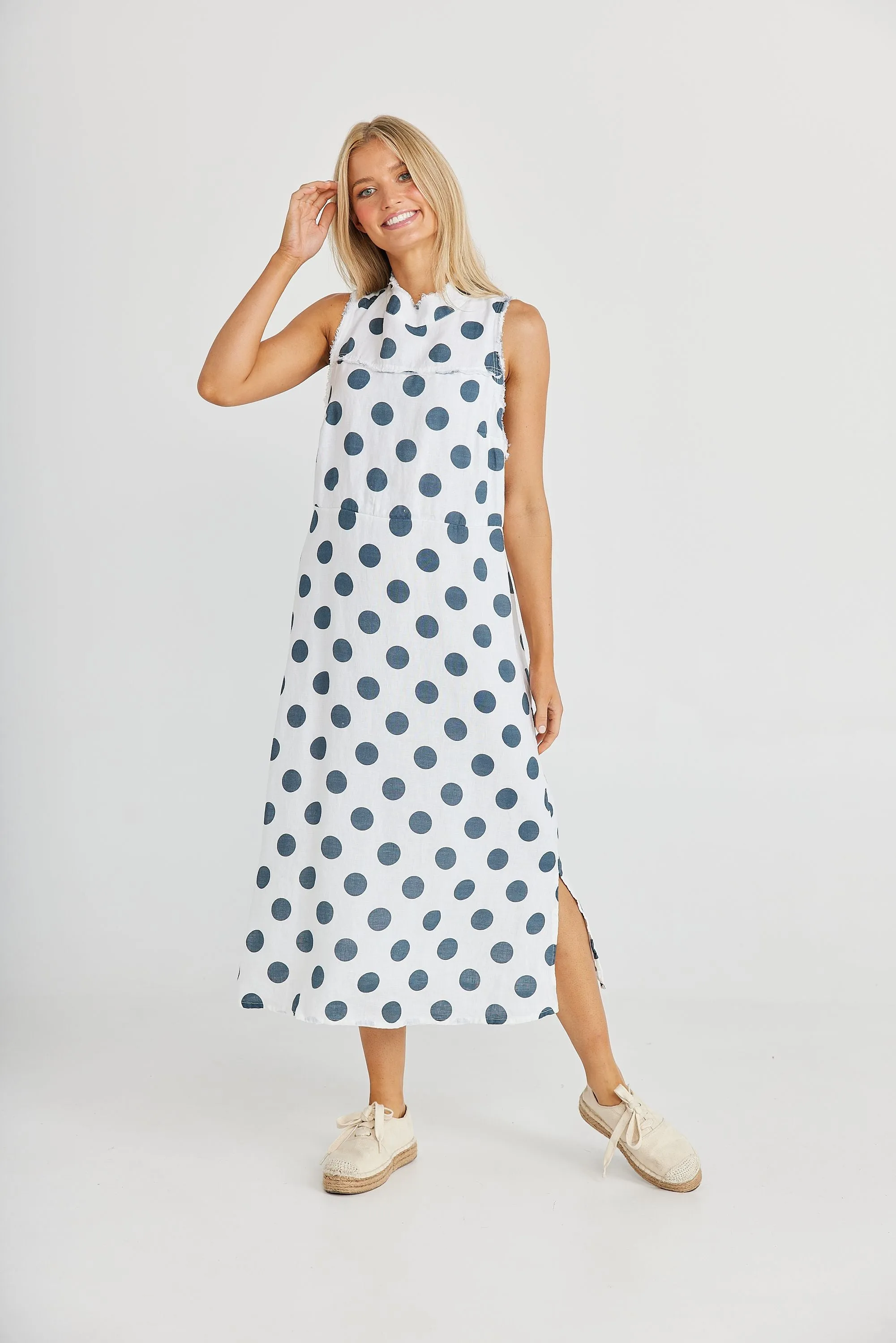Helaina Dress (Slate Dot Linen)