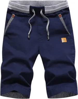 JustSun Mens Shorts Casual Classic Fit Cotton Summer Beach Shorts with Elastic Waist and Pockets