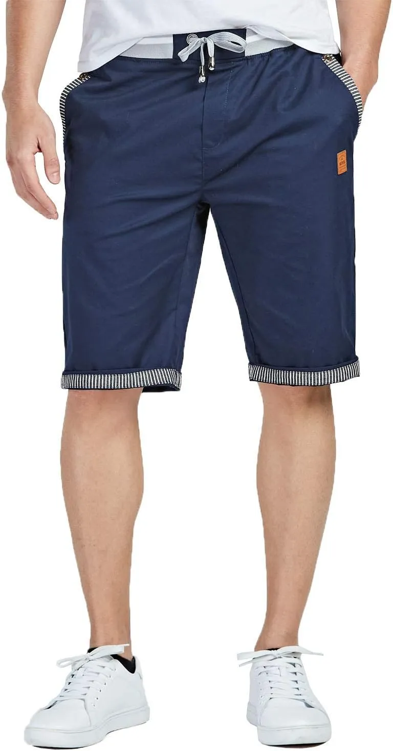 JustSun Mens Shorts Casual Classic Fit Cotton Summer Beach Shorts with Elastic Waist and Pockets