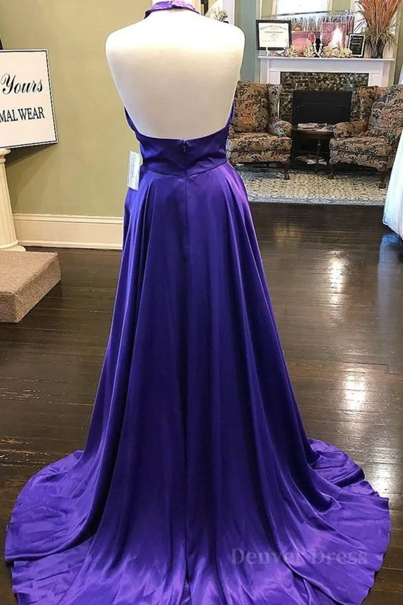 kamahe Custom Made Unique Backless Purple Satin Long Prom Dress, Backless Purple Formal Dress, Purple Evening Dress