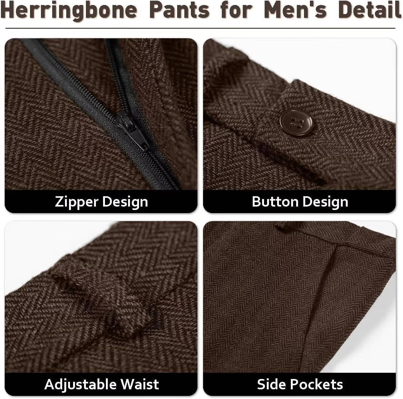 Mens Tweed Herringbone Suit Slim Fit 3 Pieces Mens Wedding Party Suit Groomsmen Tuxedos Prom Suit Jacket Vest Pants