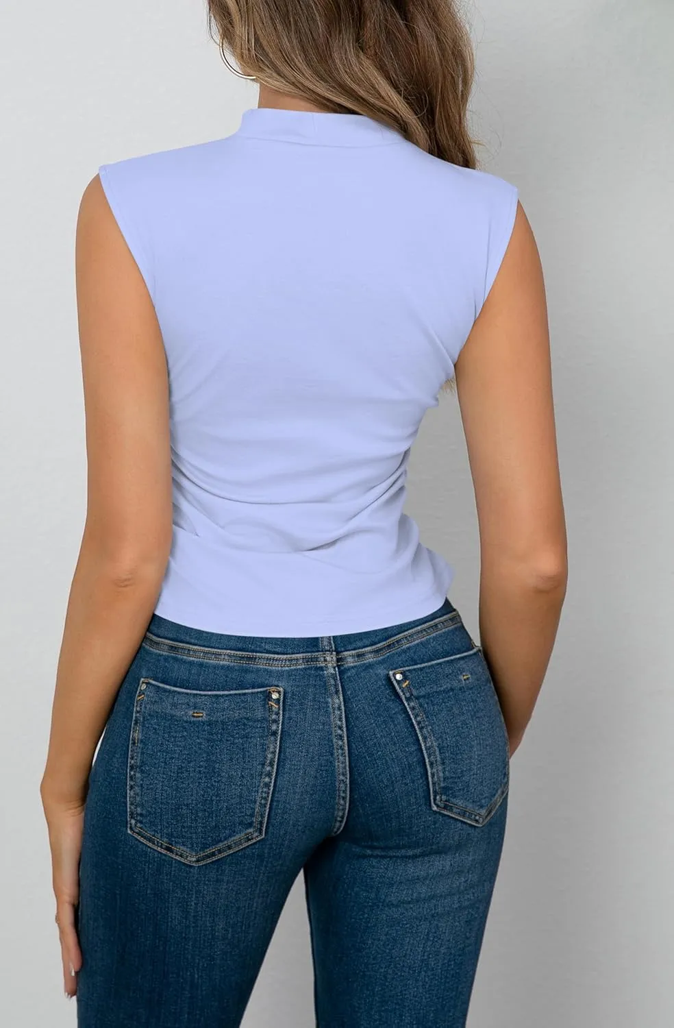 OMSJ Womens Mock Turtleneck Tank Tops Slim Fitted Sleeveless Crop Top Stretchy Summer Casual Trendy Side Ruched Shirts