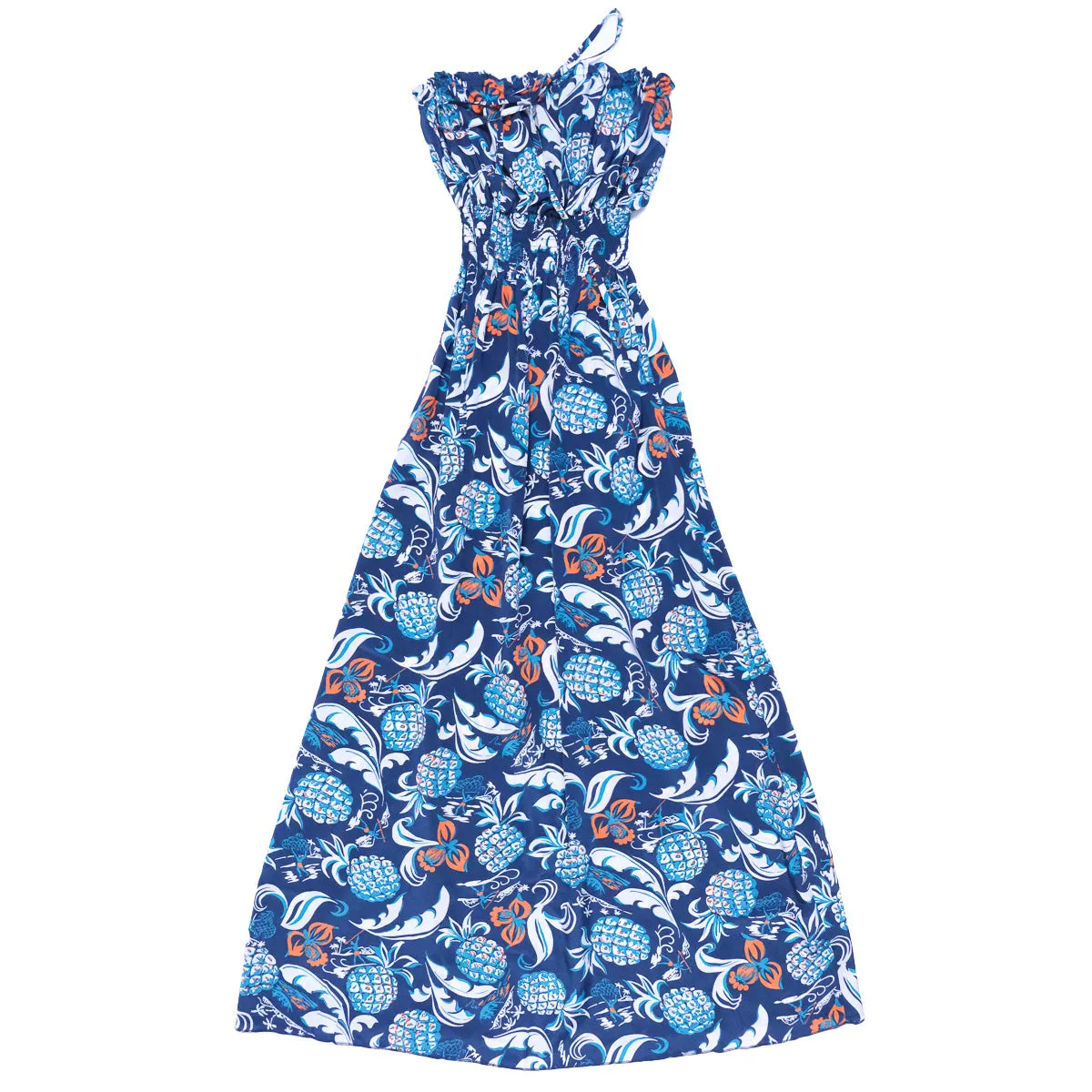 Pineapple Oasis (Long Halter Dress) - Navy