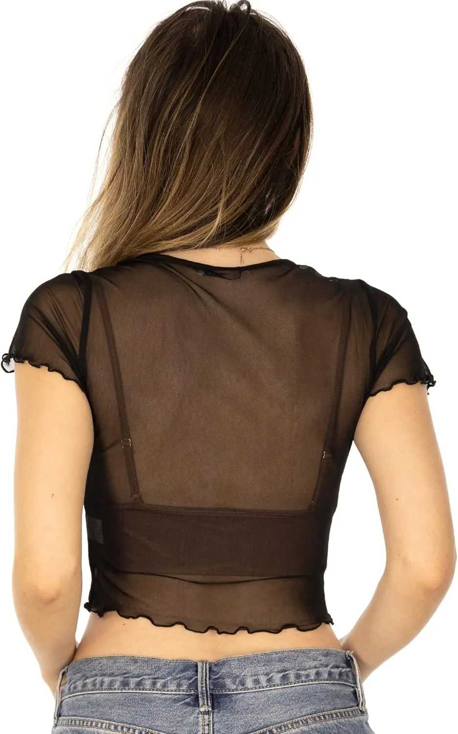 Shop Delfina Women's Sequin Pasties Sheer Mesh See Through Festival Crop Top