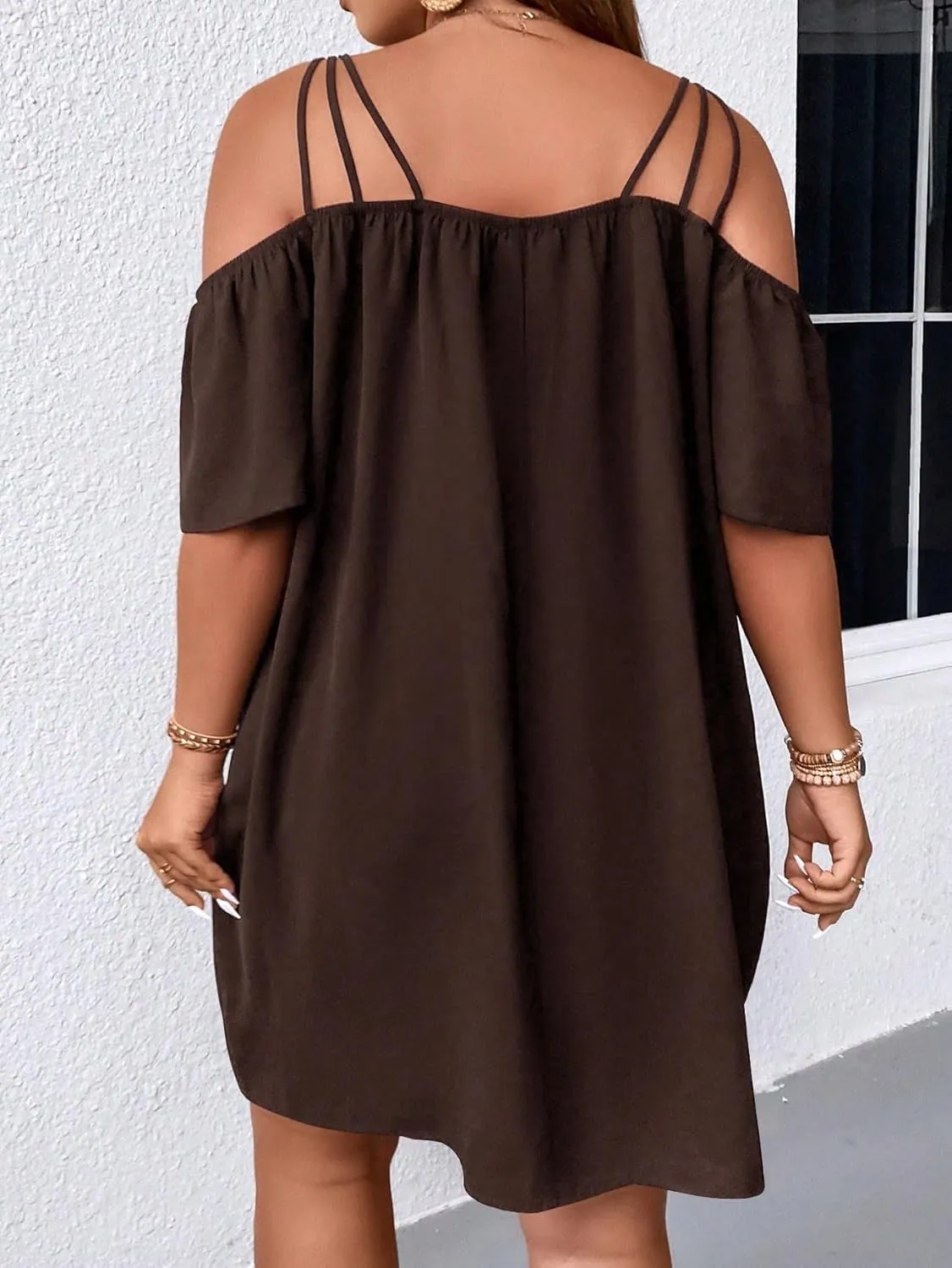 SOLY HUX Women's Plus Size Dresses Off Shoulder Short Sleeve Short Dresses Causal Loose Tunic Summer Dress