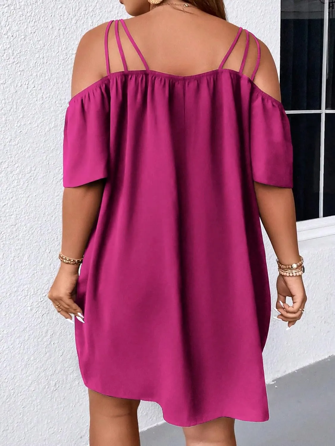 SOLY HUX Women's Plus Size Dresses Off Shoulder Short Sleeve Short Dresses Causal Loose Tunic Summer Dress