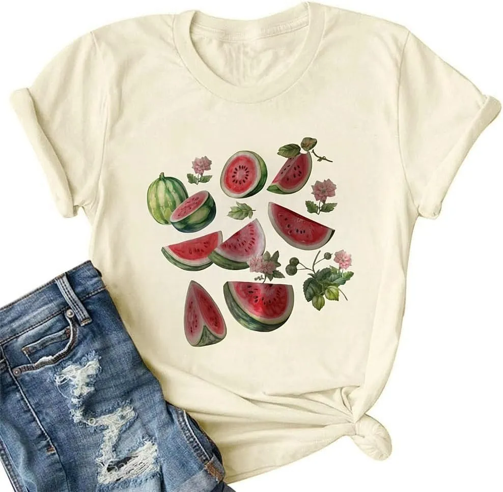 Strawberry Shirt Peach T-Shirt Vintage Boho Kawaii Fruit Graphic Tees Shirt Gift for Women Garden Clothing