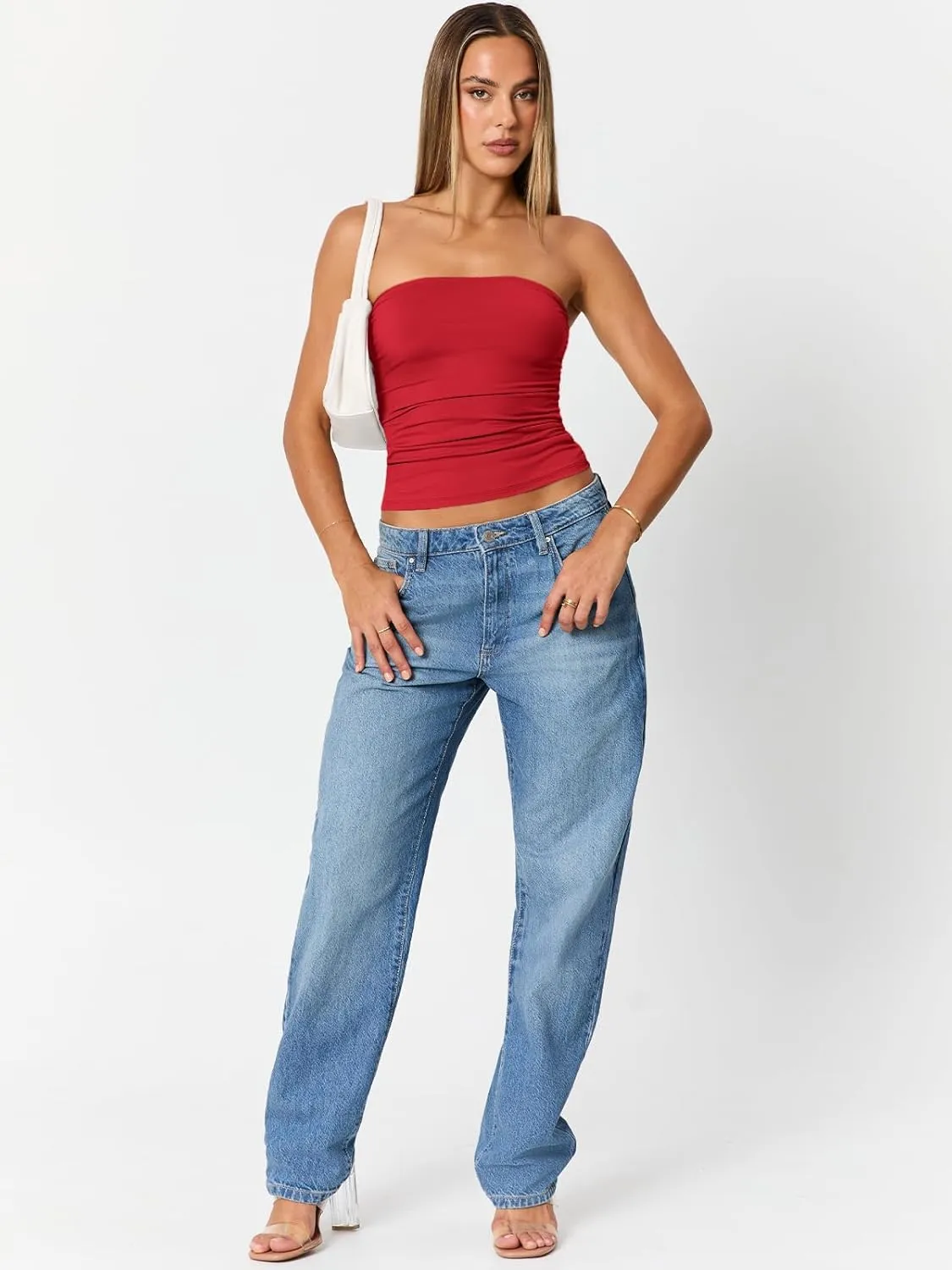 Trendy Queen Womens Cute Summer Tube Tops Going Out Strapless Ruched Backless Sleeveless Bandeau Y2k Clothes 2025