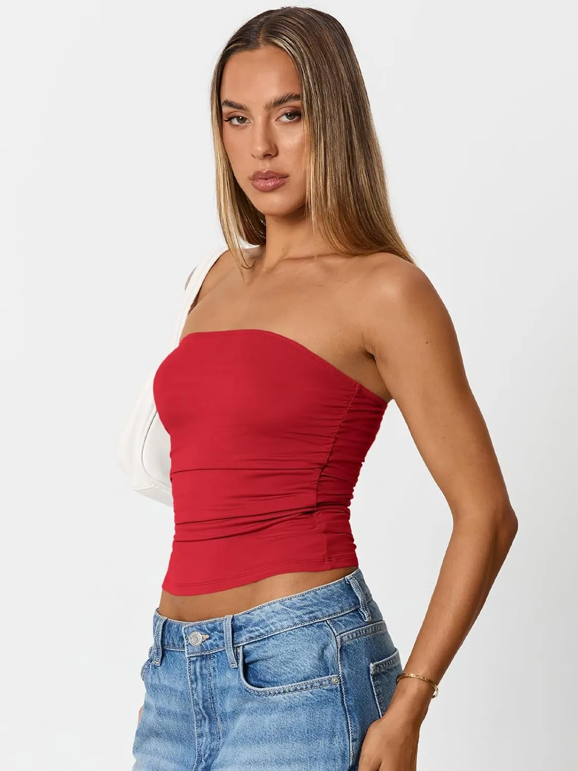 Trendy Queen Womens Cute Summer Tube Tops Going Out Strapless Ruched Backless Sleeveless Bandeau Y2k Clothes 2025