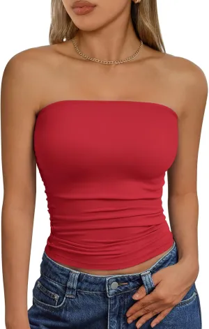 Trendy Queen Womens Cute Summer Tube Tops Going Out Strapless Ruched Backless Sleeveless Bandeau Y2k Clothes 2025