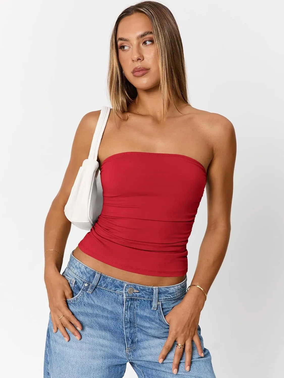Trendy Queen Womens Cute Summer Tube Tops Going Out Strapless Ruched Backless Sleeveless Bandeau Y2k Clothes 2025