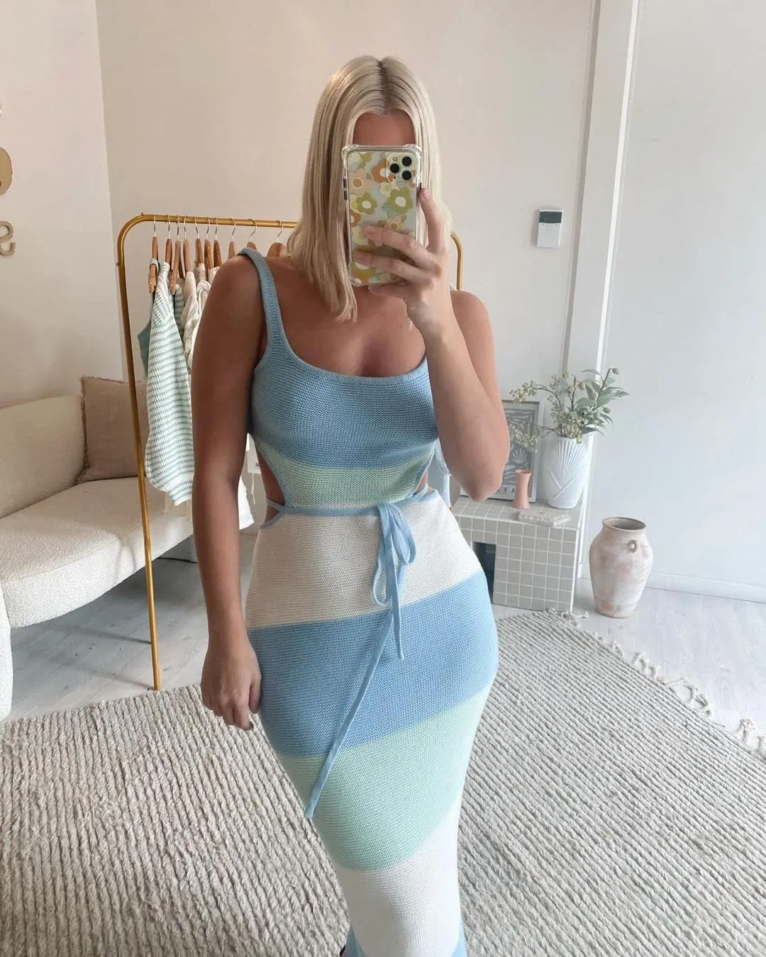 Women Sexy Backless Knit Bodycon Midi Dress