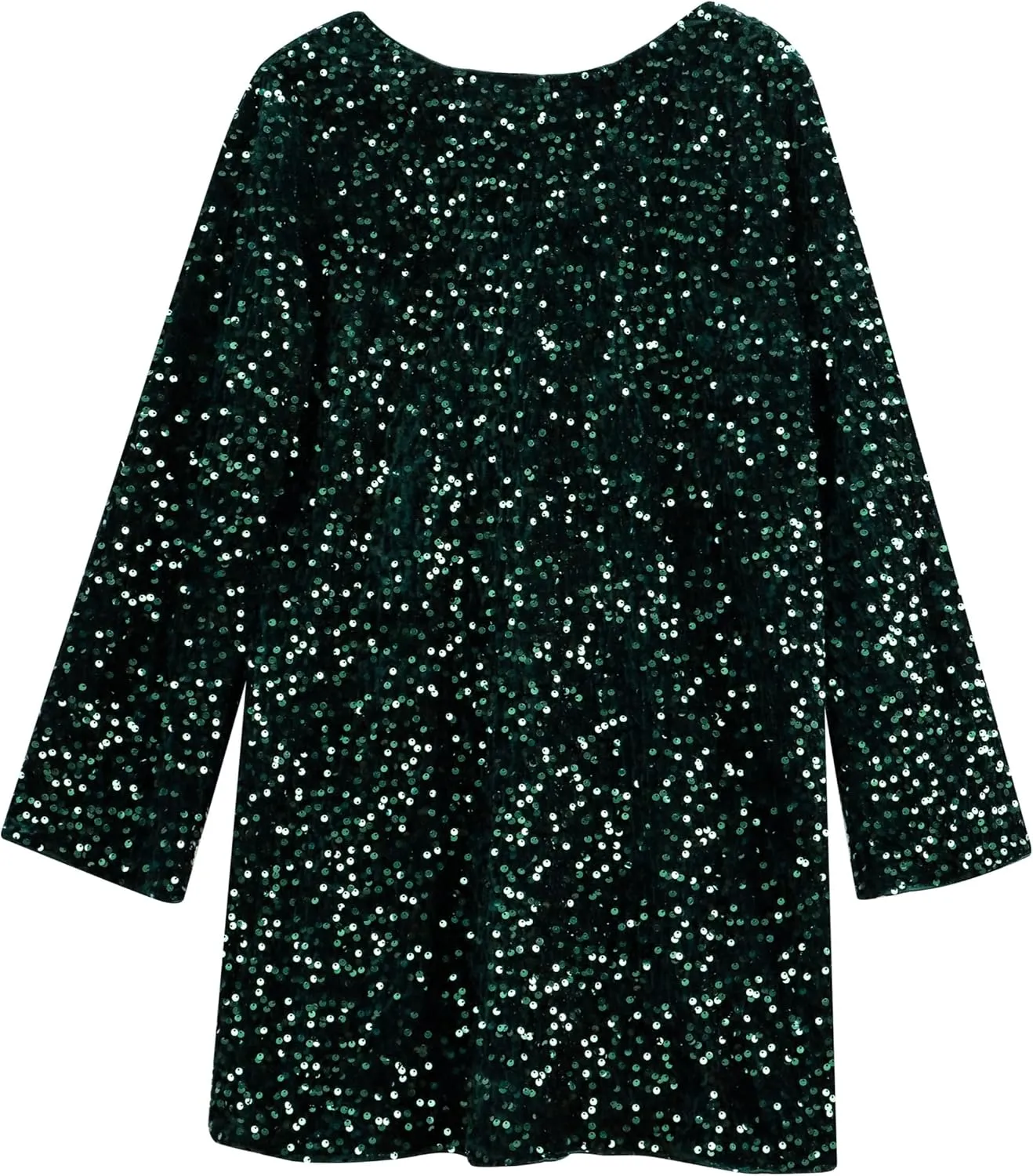 Womens Long Sleeve Sparkly Sequin Mini Dress Backless Bow Tie Short Dress Loose Fit Party Cocktail Glitter Dresses
