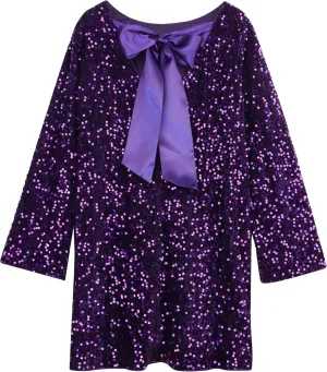 Womens Long Sleeve Sparkly Sequin Mini Dress Backless Bow Tie Short Dress Loose Fit Party Cocktail Glitter Dresses