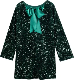 Womens Long Sleeve Sparkly Sequin Mini Dress Backless Bow Tie Short Dress Loose Fit Party Cocktail Glitter Dresses