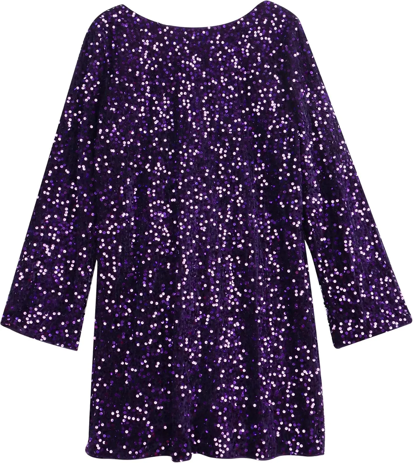 Womens Long Sleeve Sparkly Sequin Mini Dress Backless Bow Tie Short Dress Loose Fit Party Cocktail Glitter Dresses