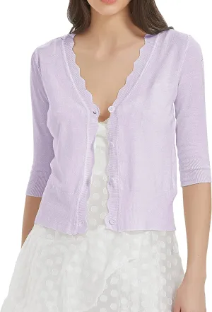 Women's Short Sleeve Cropped Cardigan Button Down Sweater Lightweight Knit Shrugs