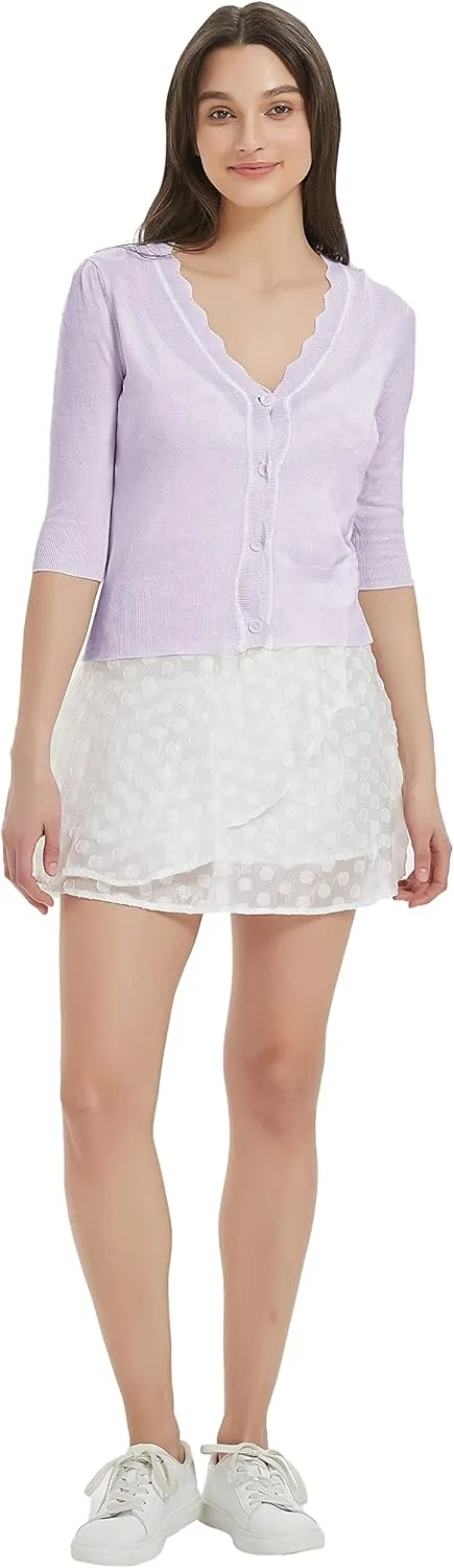 Women's Short Sleeve Cropped Cardigan Button Down Sweater Lightweight Knit Shrugs