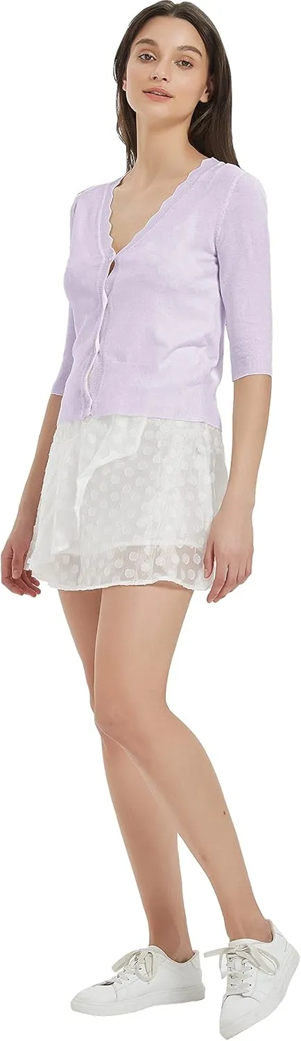 Women's Short Sleeve Cropped Cardigan Button Down Sweater Lightweight Knit Shrugs