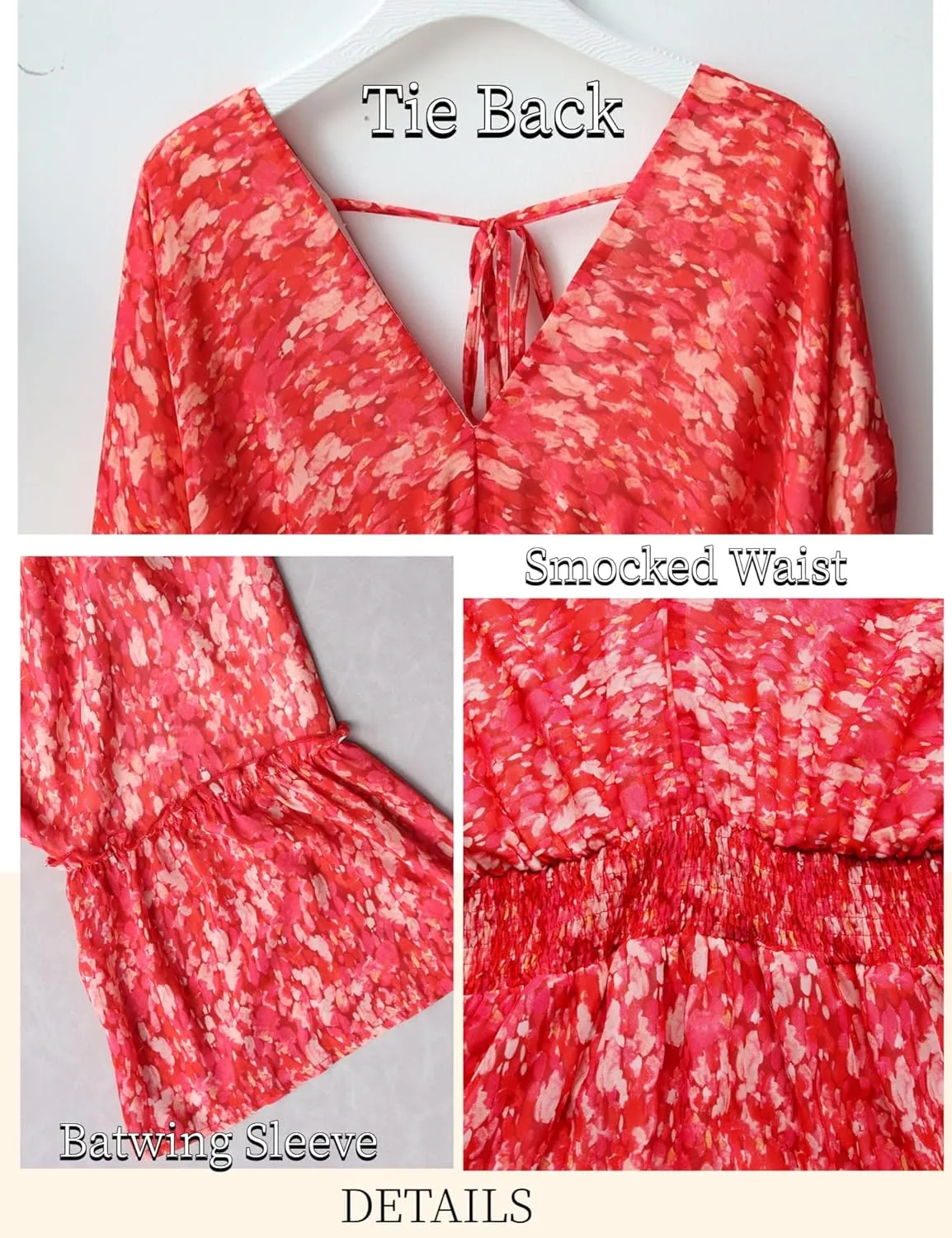 Women's Spring Summer 2023 Floral Mini Dress Boho A Line Chiffon Dress Casual Batwing Sleeve Short Dress