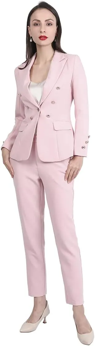 YUNCLOS Women's 2 Pieces Vintage Office Lady Suit Set 1 Button Blazer and Suit Pants