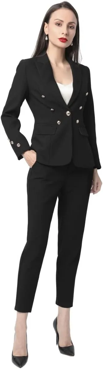 YUNCLOS Women's 2 Pieces Vintage Office Lady Suit Set 1 Button Blazer and Suit Pants