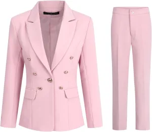 YUNCLOS Women's 2 Pieces Vintage Office Lady Suit Set 1 Button Blazer and Suit Pants