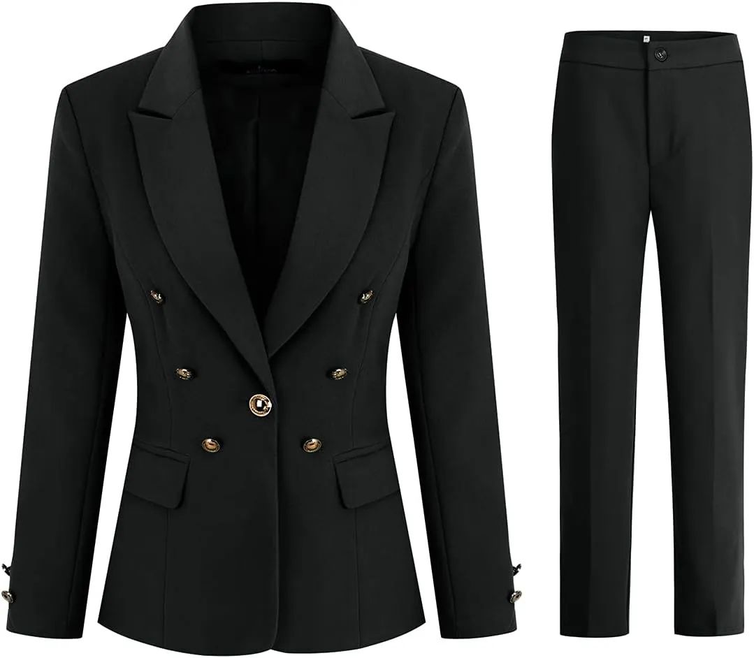 YUNCLOS Women's 2 Pieces Vintage Office Lady Suit Set 1 Button Blazer and Suit Pants