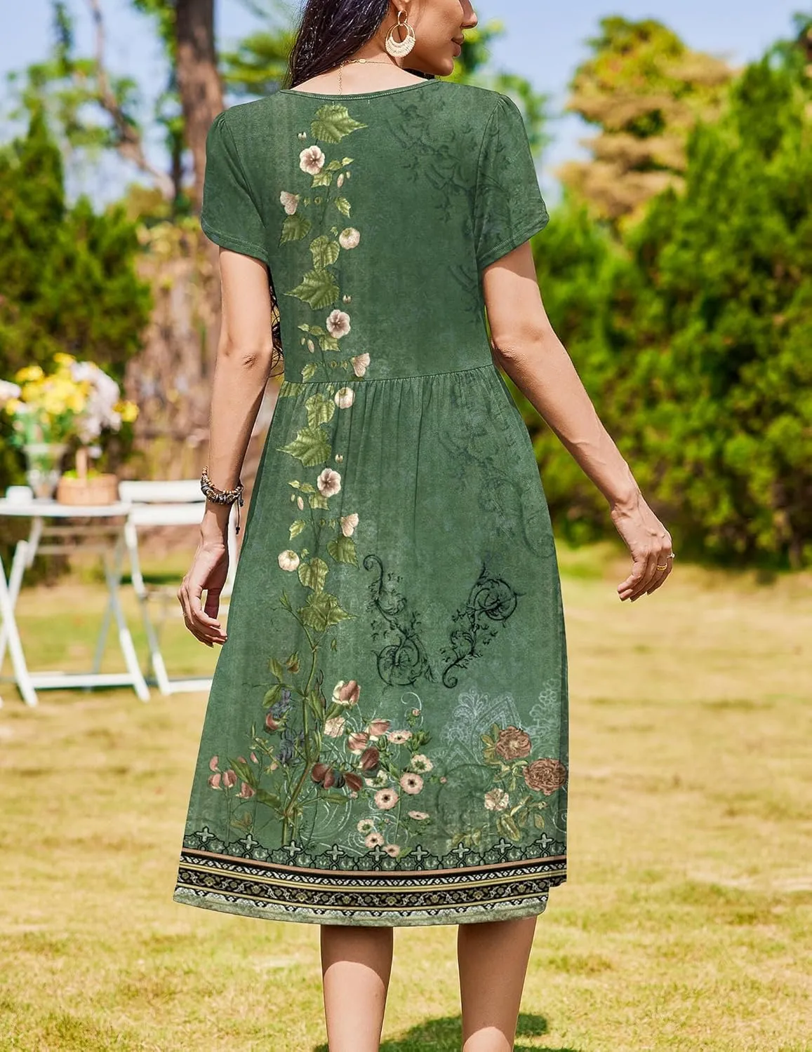 Zeagoo Women Summer Short Sleeve Midi Dress with Pockets Casual Aline Flowy Tshirt Dress Floral Vocation Beach Sundress